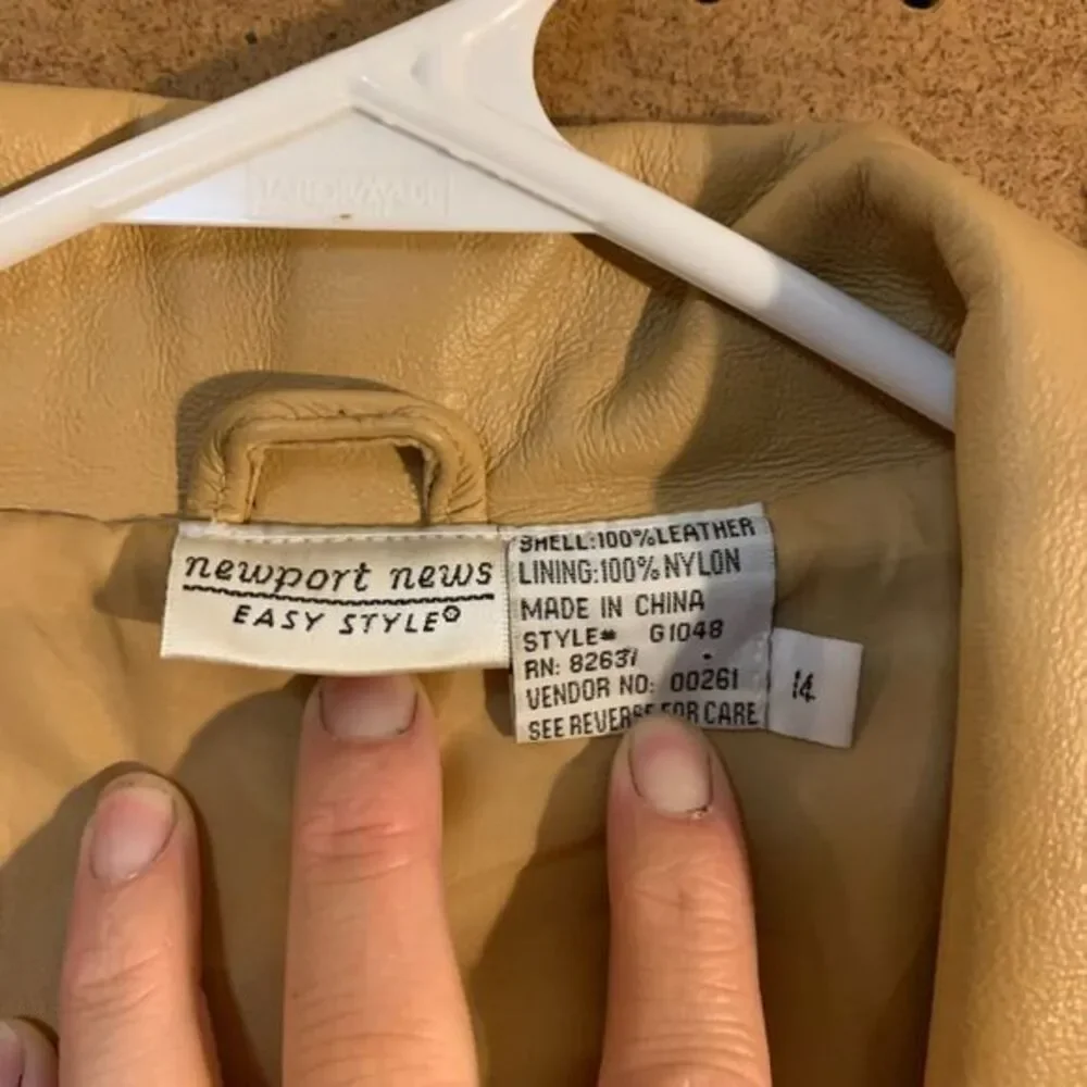VTG Tan Leather Jacket Blazer 90s Y2K Newport‎ News Minimal Full Zip Retro Sz 14